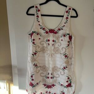 Free People Cream Top with Red Floral Embroidery